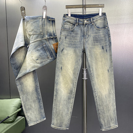 Light Luxury light blue Jeans Men's Slim Fit Small Foot Stretch Spring and Autumn Stretch Casual Trousers Men's 2024 New Arrival