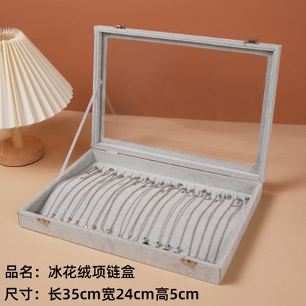 New Glacier Grey Pearl Necklace Storage Box with Lid Glass Dust-proof Long Bracelet Beads Thick Necklace Jewelry Box