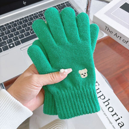 Warm Gloves for Women in Autumn and Winter to Prevent Cold and Keep Students Warm, Cute Bear Wool Knitted Touch Screen Fingers
