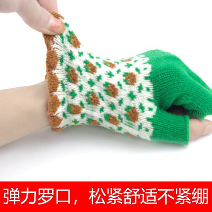 Women's autumn and winter warm touch screen exposed two-finger student writing adult office wool knitted half-finger gloves for men