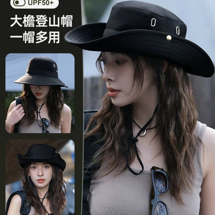 Western Cowboy Hat for Women, Outdoor Hiking and Camping Style Sunshade Sun Hat for Men, Japanese Style Large Brim Fishing Hat
