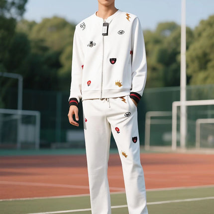 European Men's Casual Sports Suit with Little Bee Embroidery Autumn Sweatshirt Sports Suit