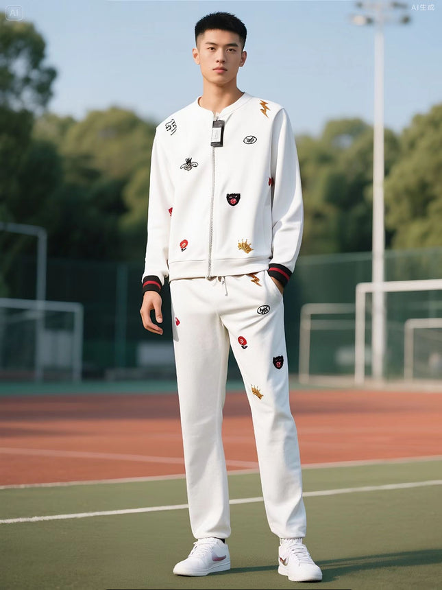 European Men's Casual Sports Suit with Little Bee Embroidery Autumn Sweatshirt Sports Suit