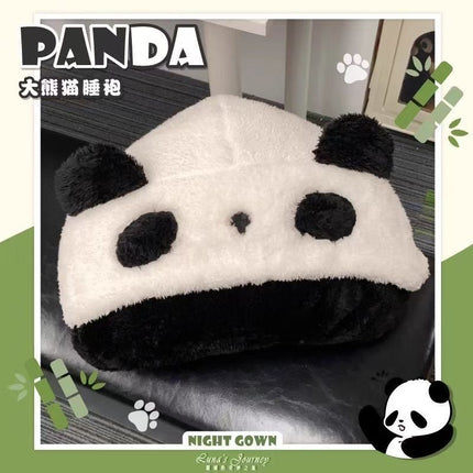 Panda Pajamas for Women, Autumn and Winter Coral Fleece Cartoon Couple Bathrobe, Long Home Wear, Thickened and Warm