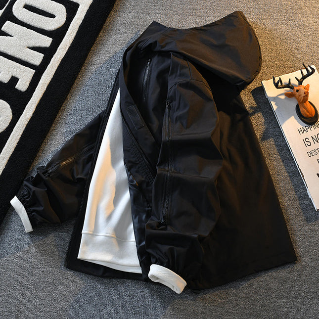 Autumn black hooded jacket men's Korean-style trendy baseball uniform ins versatile outdoor hooded jacket