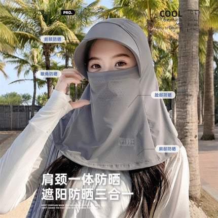 Full Face Sun Protection Mask for Women in Summer, All-Round Uv Protection, Outdoor Cycling Shawl, Neck Protection and Brim Face Covering Hat
