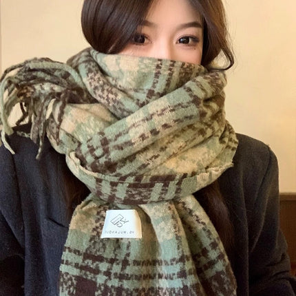 Korean Style Popular Plaid Scarf for Women, Thickened for Winter, Faux Cashmere, Warm Neck Warmer, Versatile for Students, Unisex, Cross-Border Wholesale, Fashionable