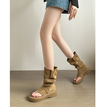 Clip Toe Boots 2024 New Summer Boots Thick Sole Increased Western Denim Heap Boots Clip Toe Boots Women's Short Boots Trendy