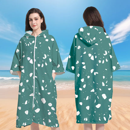 in stock Wholesale and Retail Quick-drying Pocket Zipper Cardigan Bathrobe Swimming Towel Clothes Portable Hooded Wearing Poncho