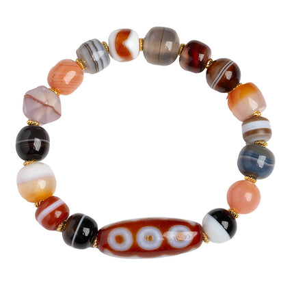 Natural Five-Eyed Dzi Multi-Treasure Agate Bracelet, Fashionable and Versatile, Single-Circle Bracelet for Men and Women, Ready for Sale