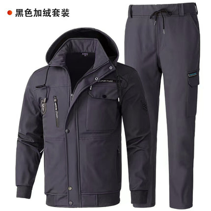 Autumn and Winter Jacket Workwear Suit Men's Velvet Thickeneded Cold-Proof, Warm, Dirt-Resistant and Wear-Resistant Camouflage Labor Protection Cotton Coat