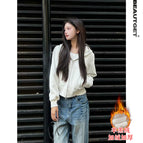 White flower gray 028 double-ended zipper back patchwork jacket (huge thick sherpa style) / S