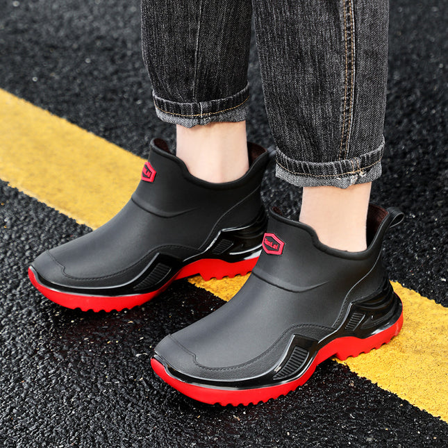 Military Green Trendy Cool Fashion Men's Short Rain Boots Sports Style Men's Waterproof Rubber Shoes Thickened Widened Non-Slip Men's Foreign Trade Rain Boots