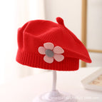Small pink flower beret-big red / 3-48 months