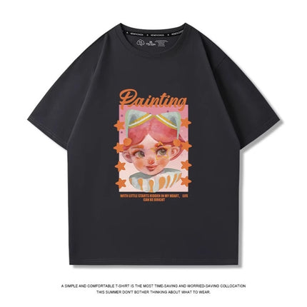Navy Blue Short-Sleeved T-Shirt for Women, Summer 2026 New Popular Style, Loose Fit, Pure Cotton, Half-Sleeve, Drop Shoulder Design, Slimming Top