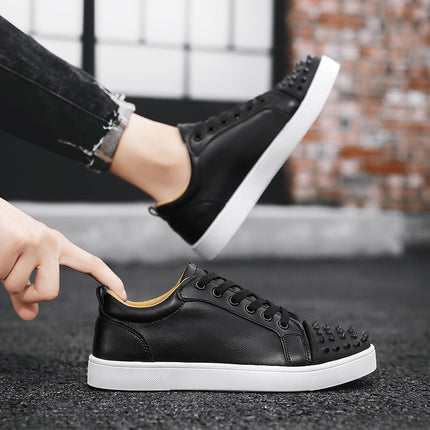 Autumn New Microfiber Leather Rivet Flat White Shoes Fashionable Personalized All-match Low-top Casual Sneakers Men's Shoes