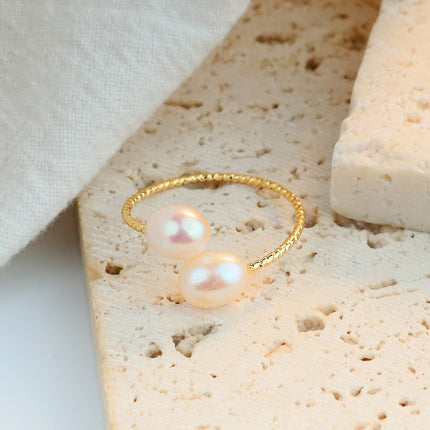 Natural Freshwater Pearl Ring 18K Gold Plated Opening Ring Light Luxury Fashion Single Product Factory Direct Ring