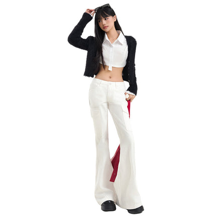 American-style High Street Tooling Micro-jeans Women's 2024 Winter New Low Waist Loose Slimming Wide-leg Flared Pants