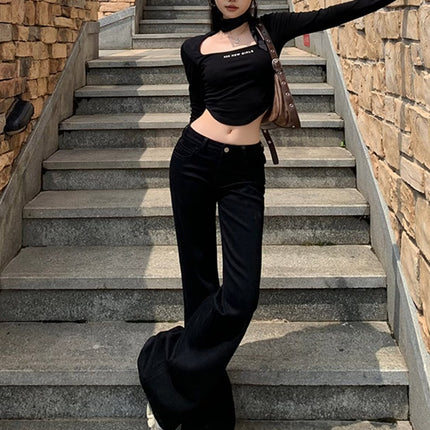 American Light Luxury Women's Jeans Autumn Thin 2024 New Fashion Trendy Micro-sweatpants Slimming Trousers