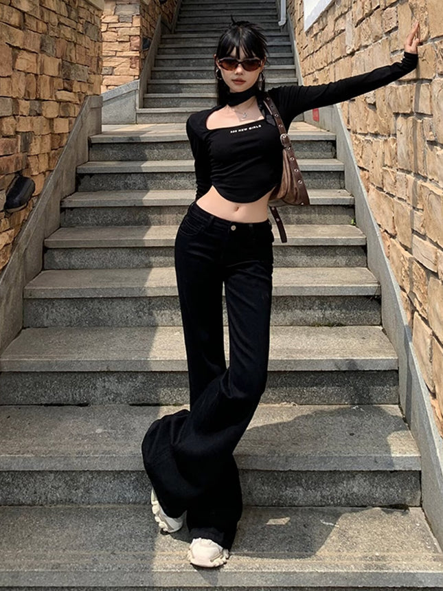 American Light Luxury Women's Jeans Autumn Thin 2024 New Fashion Trendy Micro-sweatpants Slimming Trousers