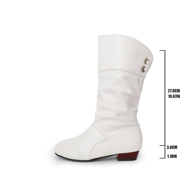2024 autumn and winter extra large size student knight boots cross-border supply low heel round head back lace warm boots women