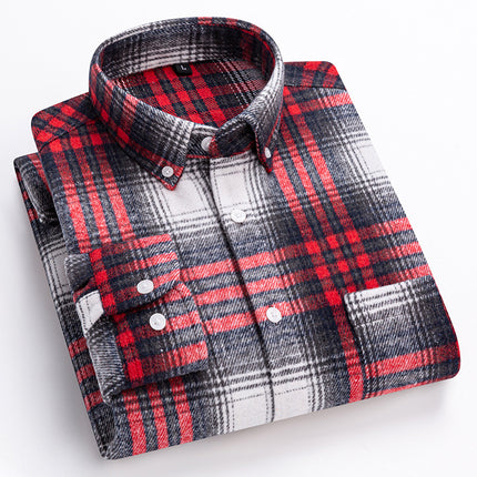 New Spring and Summer Pure Cotton Men's Shirts, Brushed Plaid Long-Sleeved Casual Shirts, Slim Fit, Fashionable and Versatile Tops Wholesale
