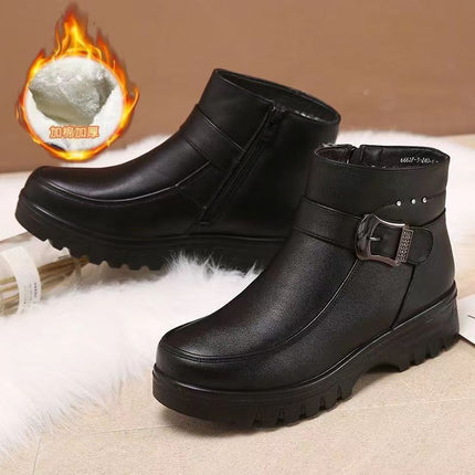 Winter Slip-on Velvet Cotton Shoes, Warm Mother's Shoes, Non-slip Thickeneded Cotton Shoes for Middle-aged and Elderly People, Flats-soled Non-slip Granny Shoes