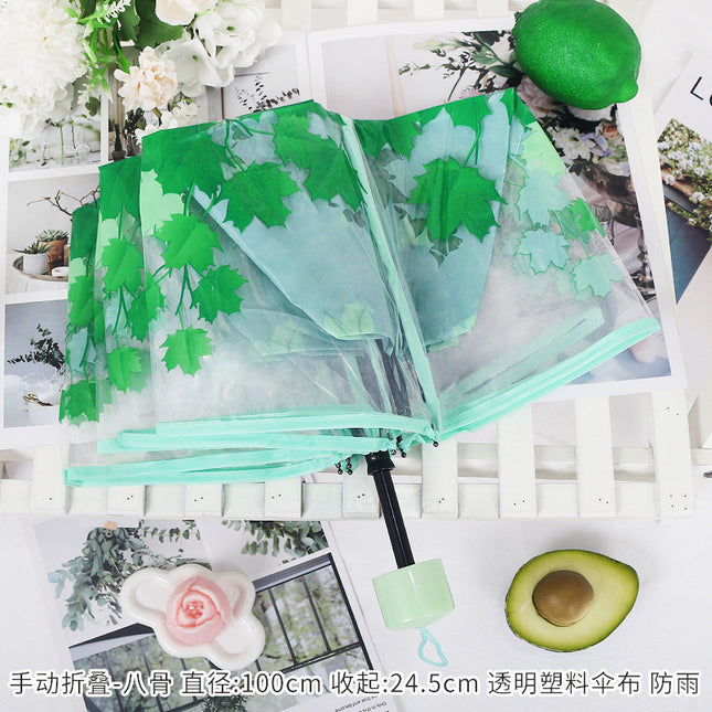 Fully Automatic Folding Plastic Transparent Cherry Blossom Umbrella for Women, Long Handle Apollo Style, Fresh and Simple, for Children, Students, Performances, Wholesale