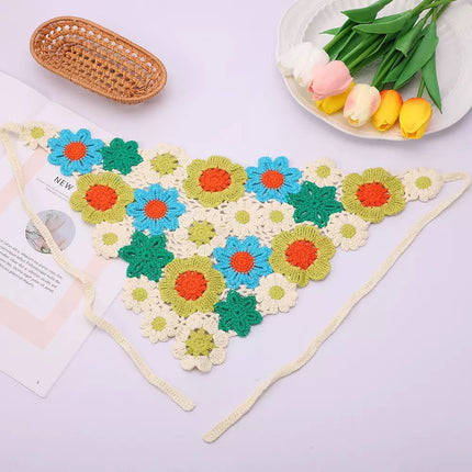 European and American Cross-Border French Ins Retro Handmade Crochet Triangle Scarf Women's Personalized Travel Photo Headscarf Hairband