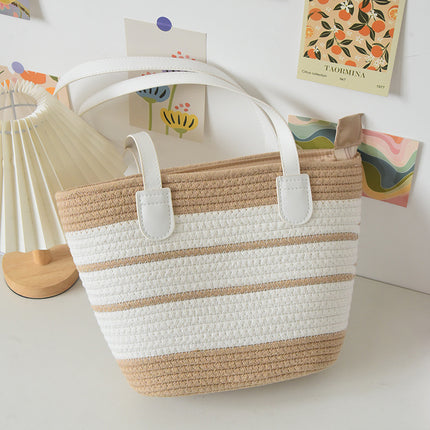 New Versatile Shoulder Bag Large Capacity Woven Bag Women's Seaside Vacation Beach Bag Straw Bag Cotton Thread Tote Bag