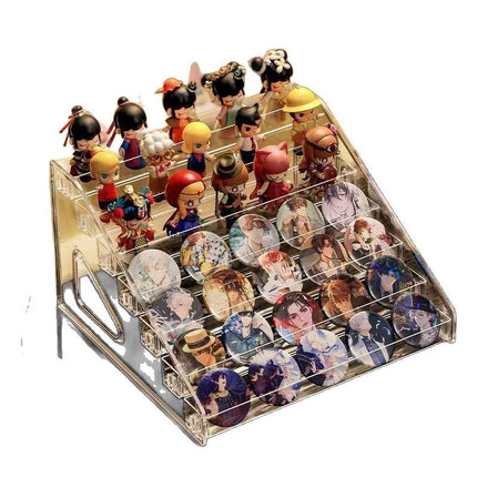 Storage Box with Transparent Desktop Ladder Shelf Stand, Badge Holder, Acrylic Storage Box