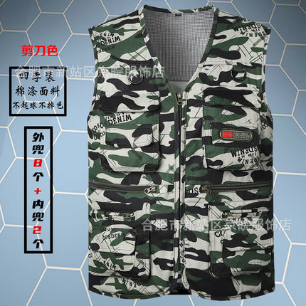 Summer Thin Mesh Vest Mountaineering Travel Pure Cotton Mesh Waistcoat Casual Multi-Pocket Functional Photography Fishing Vest