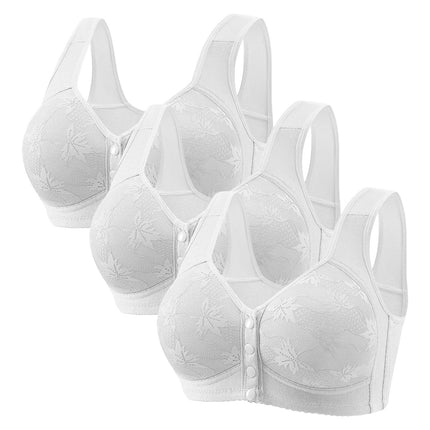 Large Cup 288【3-Piece Set】Cross-Border Front-Clasp Bra, Large Size, Vest-Style, Push-Up, Wireless, Thin Style