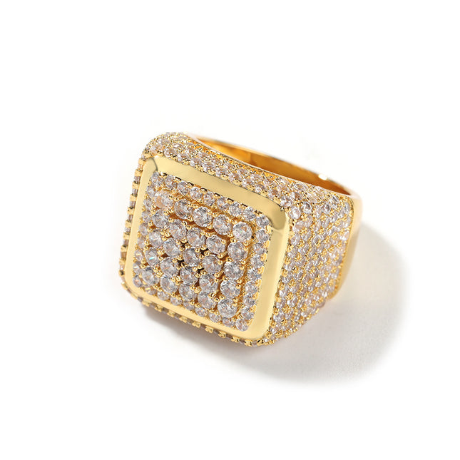 Cross-border source manufacturers directly supply fashionable atmosphere square round diamond ring European and American hip-hop trendy men cool ring