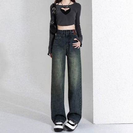 Light Color High Waist Wide Leg Loose Straight Pants Jeans Women's 2025 New Explosions Slimming Mop Pants Ins