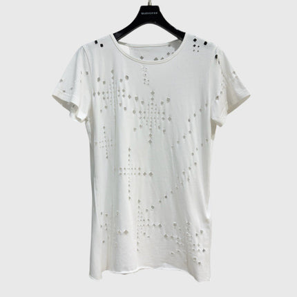 Subhuman Women's | New Hollow Crochet Slimming Top Women's Unique Back Splicing Design T-Shirt