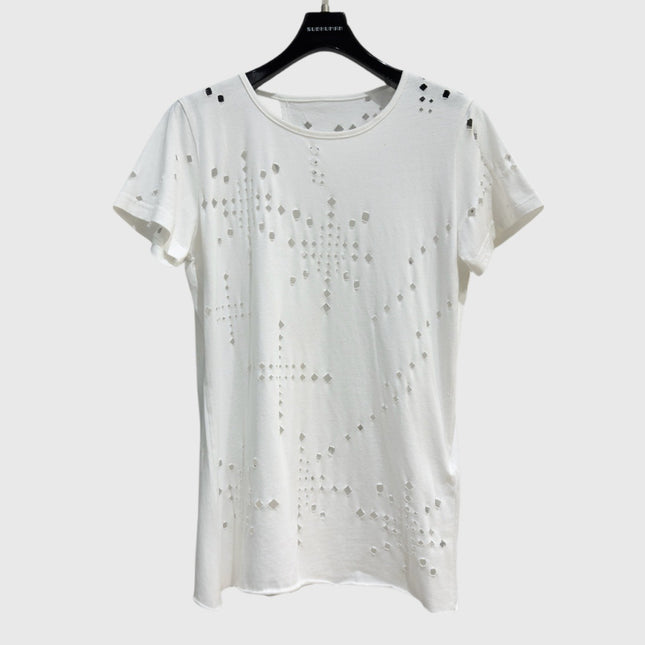 Subhuman Women's | New Hollow Crochet Slimming Top Women's Unique Back Splicing Design T-Shirt