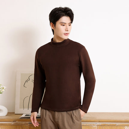 New Women's Base Layer Top for Autumn and Winter, Red Long-Sleeve Brushed Fleece Thickened Thermal Underwear Versatile High-Neck Top