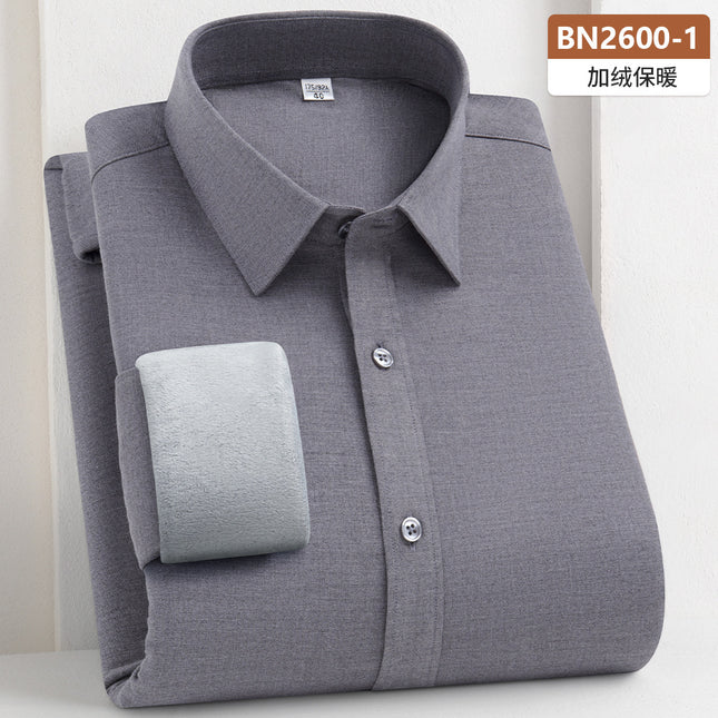 Wool Composite Thermal Shirt Men's New Brushed Thickened Shirt Autumn and Winter Business Plus Velvet Thickened Cold-Proof Shirt