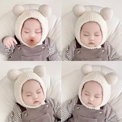 Korean Style Ins Autumn and Winter New Baby Ear Protection Cap Warm Cold-proof Cap Comfortable Baby Double Ball Soft Waxy Baotou Cap Trendy