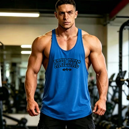 Summer Men's Vest Thin Strap Sports European and American Bodybuilding Fitness T-shirt Printed logo Waistle I-Shoulder Loose Men