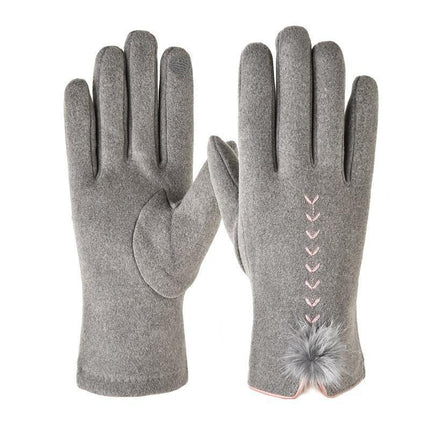 2025 Wholesale Cute Fur Touch Screen Warm Gloves Suede Women's Winter Plus Velvet Thickened Cycling Finger Gloves