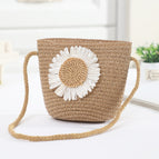 Rope braided large white flower bag coffee