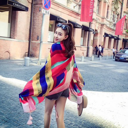 Ethnic Style Scarf, Sun Protection Shawl for Women, Yunnan Qinghai Grassland Travel Wear Silk Scarf, Seaside Beach Towel, Thin Style