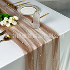 A13 dark coffee yarn white beads / 150*300CM