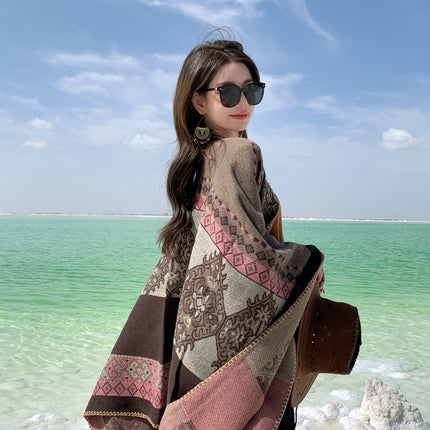 Bohemian Split Towel Warm Shawl Thickened Xizang Northwest Desert Windproof Cape Women's Travel