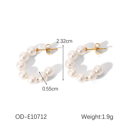 French Elegant Earrings Stainless Steel 18K Gold C-Shaped Pearl Earrings for Women Accessible Luxury High-End Spring and Summer Titanium Steel Earrings for Women