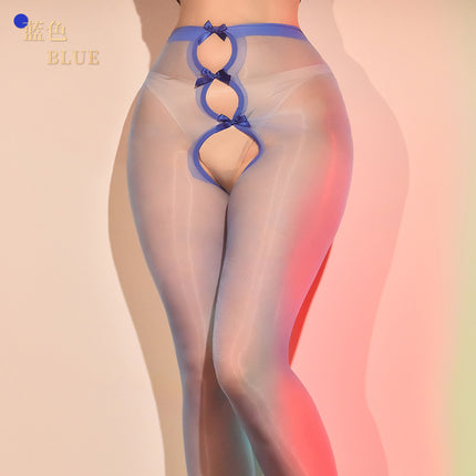 Little Red Girl Sexy Lingerie Sexy Stockings Silky Oily Thin Open Crotch Stockings No Need to Take Off Horse Oil Stockings Temptation Black Stockings