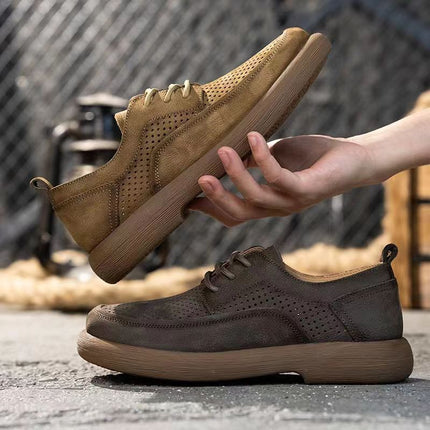 Hollow-out Leather Shoes Men's Hole Shoes Summer New Men's Shoes Genuine Leather Breathable Fashionable All-match Thick-soled Vintage Casual Shoes