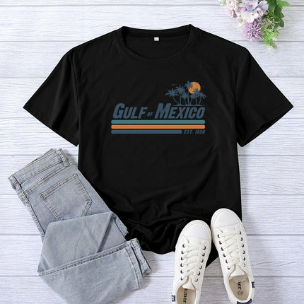 Amazon Supply Guif of Mexico Printed Short-Sleeved Women's Casual Summer Casual Loose Round Neck